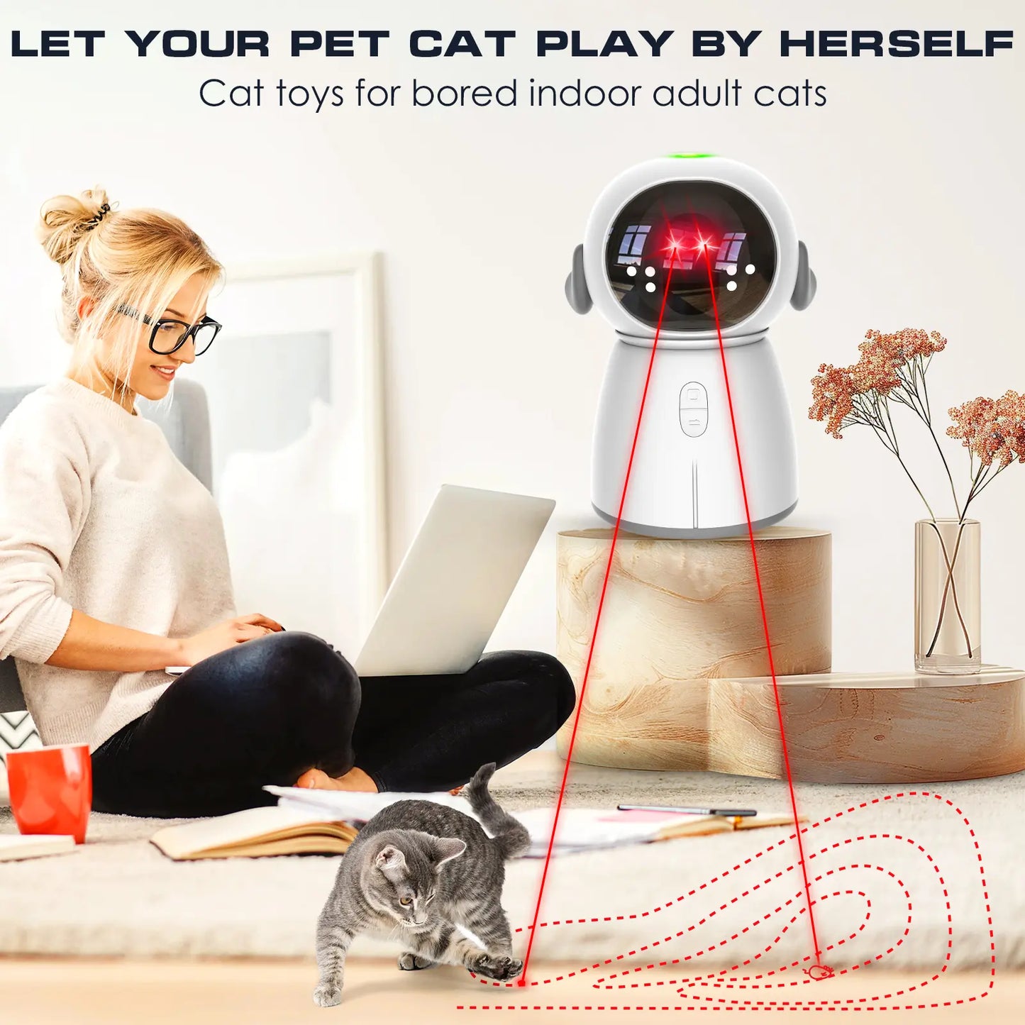 2026 Interactive Cat Laser Toy - Rechargeable Automatic Play with Dual Patterns & Adjustable Angles for Endless Fun and Exercise for Indoor Cats and Kittens
