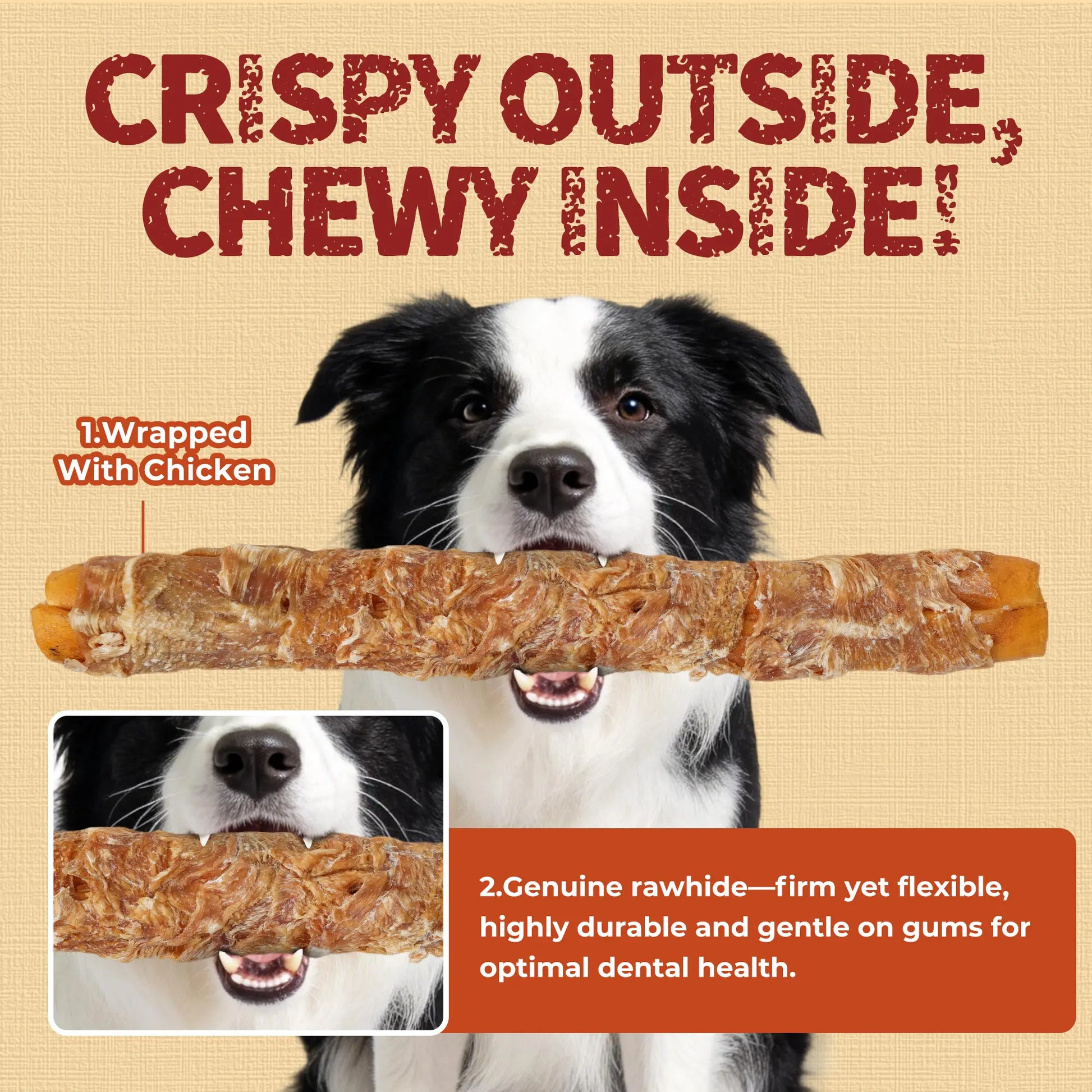 Big Size Chicken Wrapped Beef Hide Dog Chew - Long Lasting Natural Treat for Aggressive Chewers (Medium & Large Dogs) - Perfect for Your Pet!