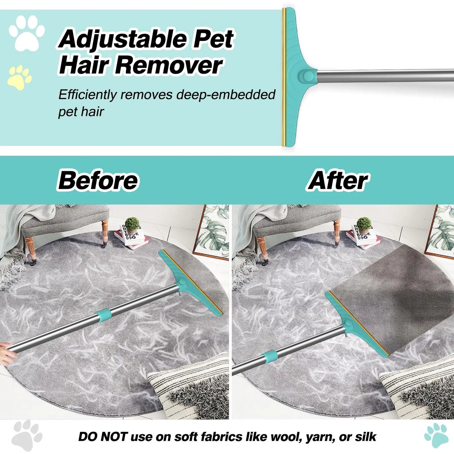 Adjustable Cat Hair Remover Brush - Effective Pet Hair Cleaning Tool for Carpets and Floors, Perfect Valentine's Day Gift!