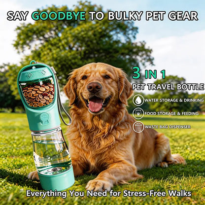 Ultimate 3-in-1 Pet Water Bottle - 20 Oz Leak Proof Travel Companion with Poop Bag Dispenser for Dogs - Perfect for Hiking & Outdoor Adventures!