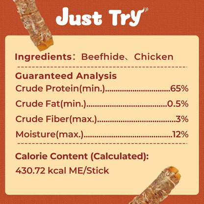Big Size Chicken Wrapped Beef Hide Dog Chew - Long Lasting Natural Treat for Aggressive Chewers (Medium & Large Dogs) - Perfect for Your Pet!