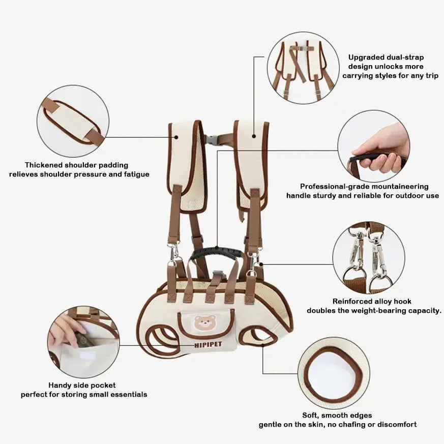 Hipipet Multi-Function Dog Backpack Leash - Portable, Breathable, Hands-Free Carrier with Air Mesh Design for Outdoor Adventures