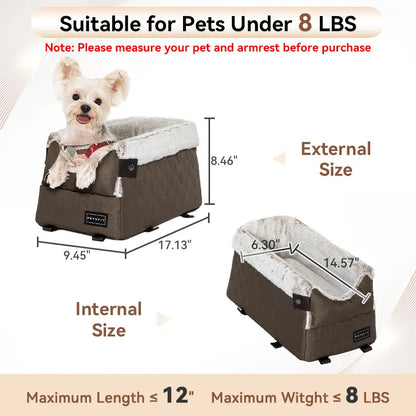 PETSFIT Center Console Dog Car Seat - Enhanced Safety with 5-Year Warranty, Washable Cushion, and Secure Hooks for Small Dogs up to 8 Lbs (Grey)