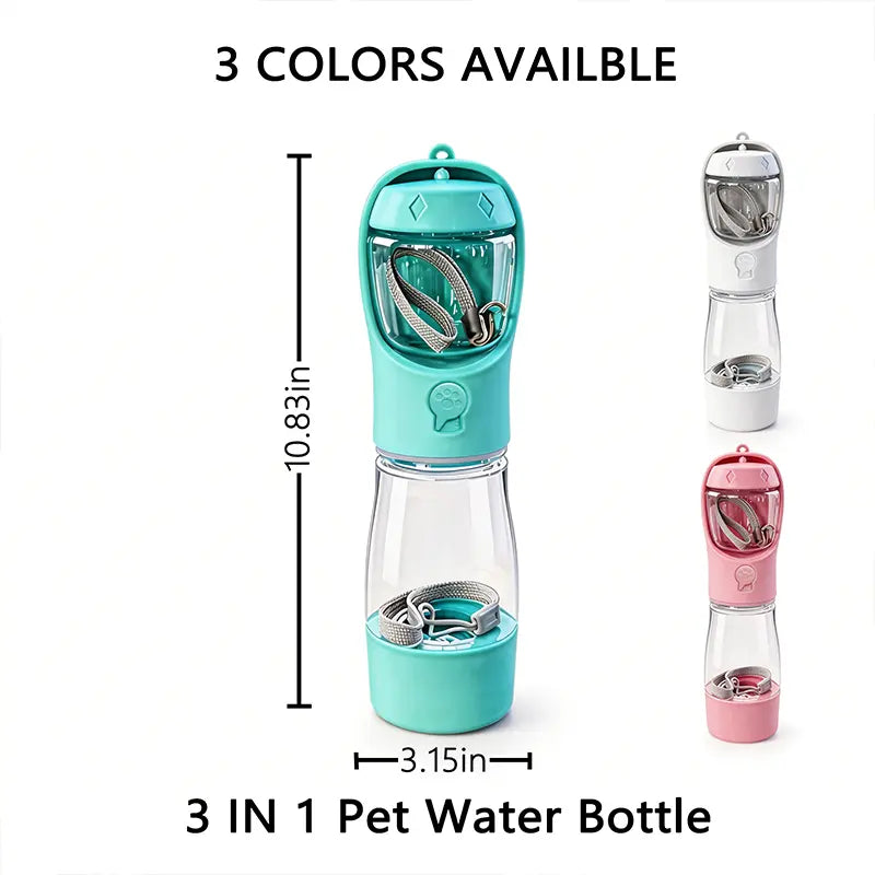 Ultimate 3-in-1 Pet Water Bottle - 20 Oz Leak Proof Travel Companion with Poop Bag Dispenser for Dogs - Perfect for Hiking & Outdoor Adventures!