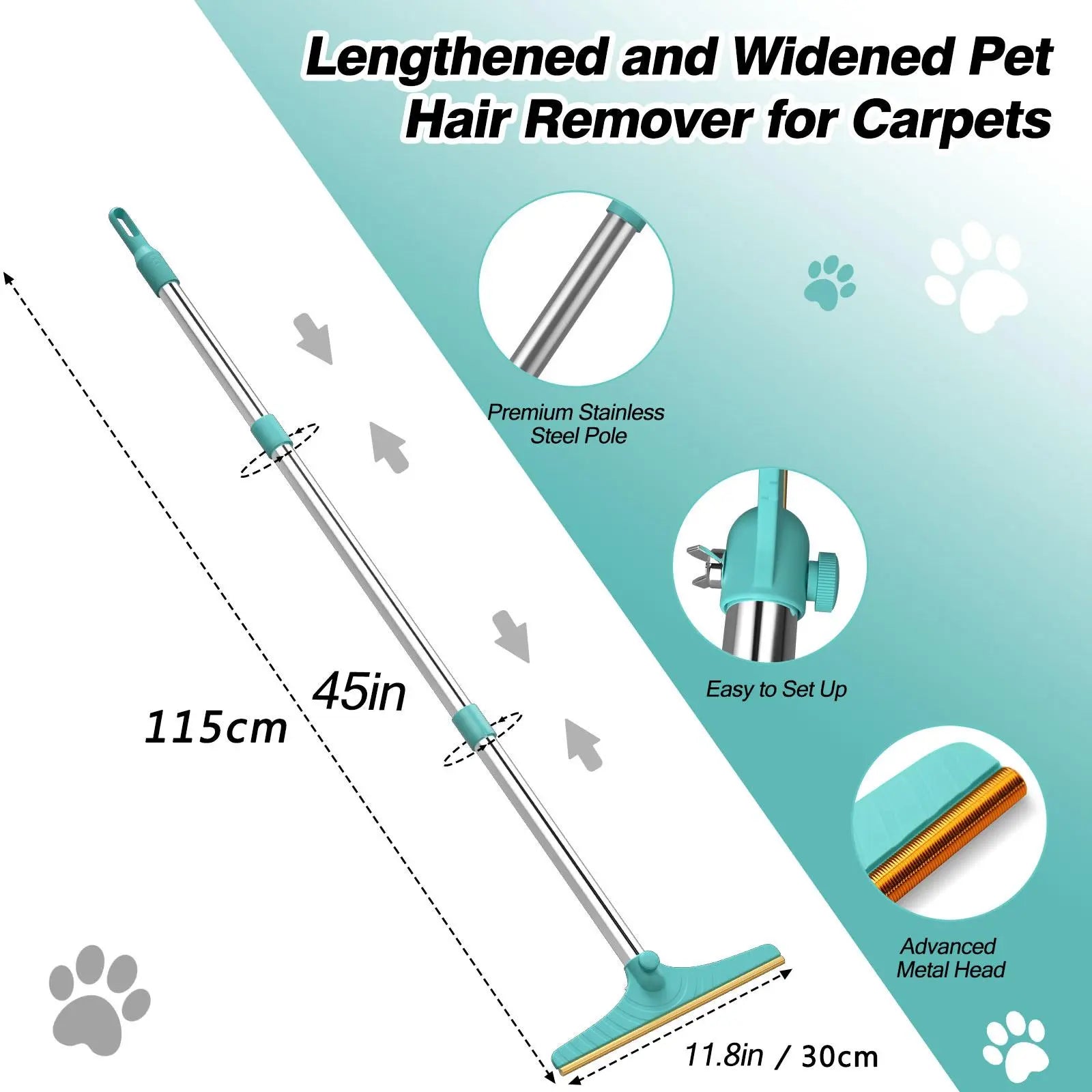 Adjustable Cat Hair Remover Brush - Effective Pet Hair Cleaning Tool for Carpets and Floors, Perfect Valentine's Day Gift!