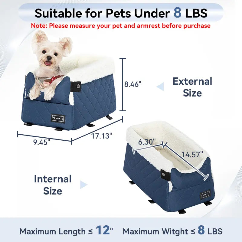 PETSFIT Center Console Dog Car Seat - Enhanced Safety with 5-Year Warranty, Washable Cushion, and Secure Hooks for Small Dogs up to 8 Lbs (Grey)