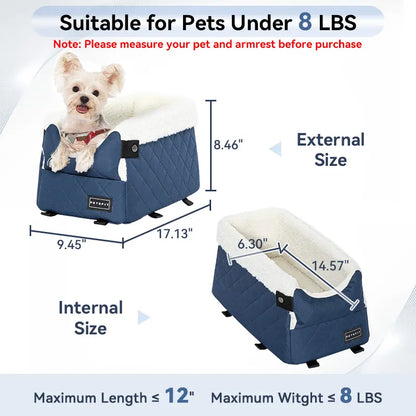 PETSFIT Center Console Dog Car Seat - Enhanced Safety with 5-Year Warranty, Washable Cushion, and Secure Hooks for Small Dogs up to 8 Lbs (Grey)
