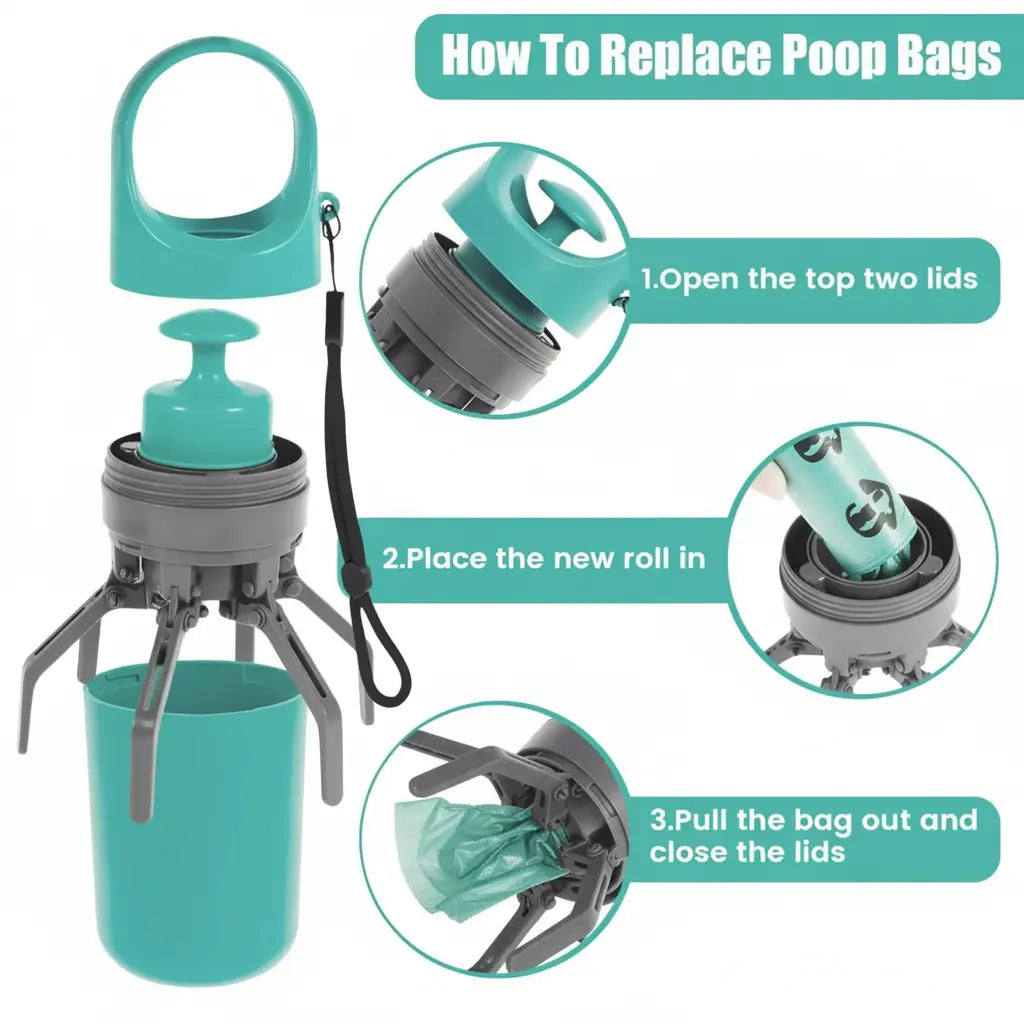 UFORU Portable Pet Poop Scooper with 6 Waste Bags – Essential Outdoor Pet Supplies for Easy Clean-Up