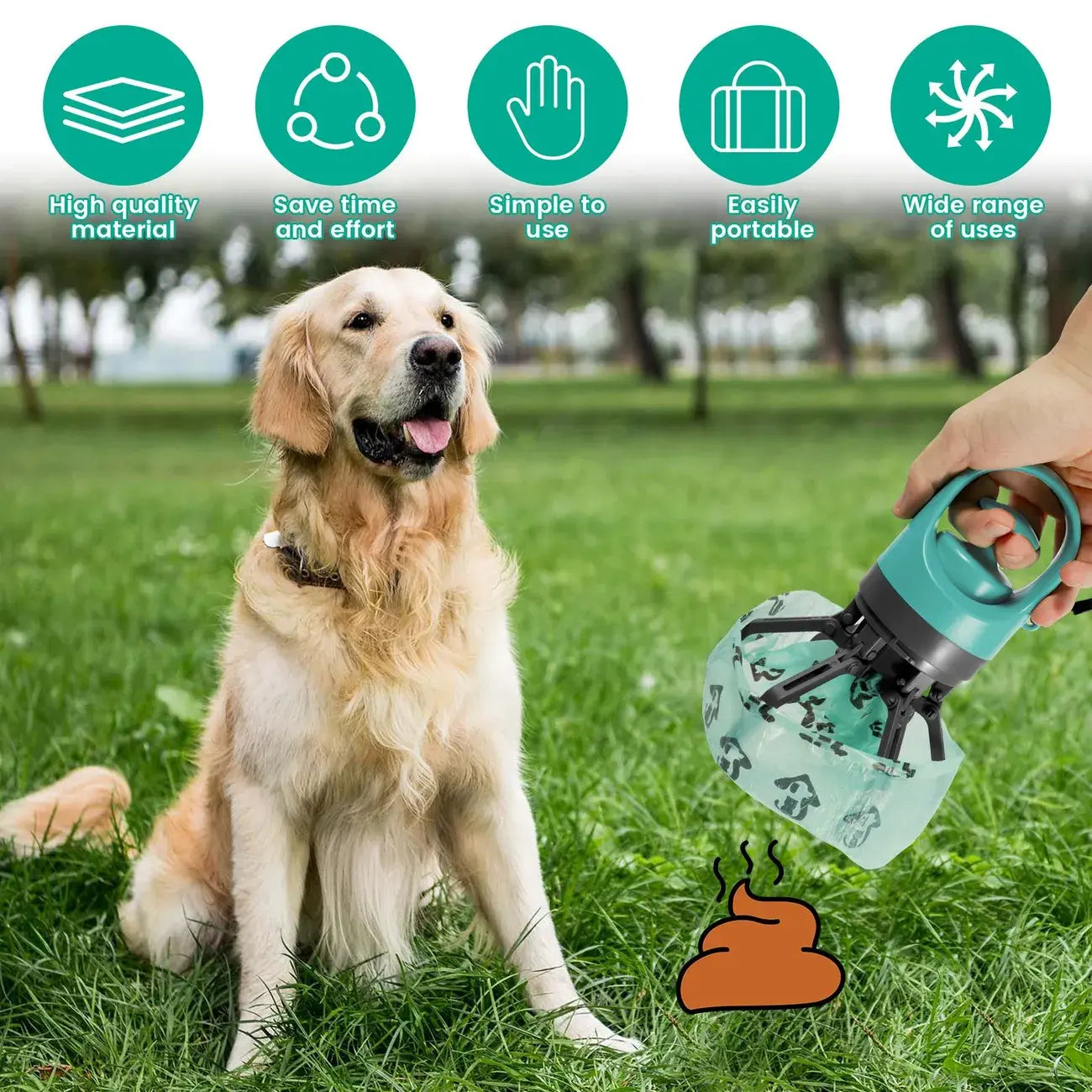 UFORU Portable Pet Poop Scooper with 6 Waste Bags – Essential Outdoor Pet Supplies for Easy Clean-Up