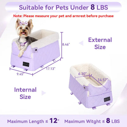 PETSFIT Center Console Dog Car Seat - Enhanced Safety with 5-Year Warranty, Washable Cushion, and Secure Hooks for Small Dogs up to 8 Lbs (Grey)