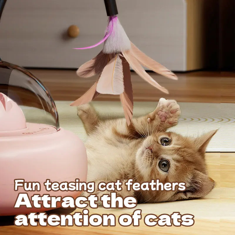 Automatic Cat Laser Toy with Feather Teaser – Keep Cats Busy, Active & Happy All Day