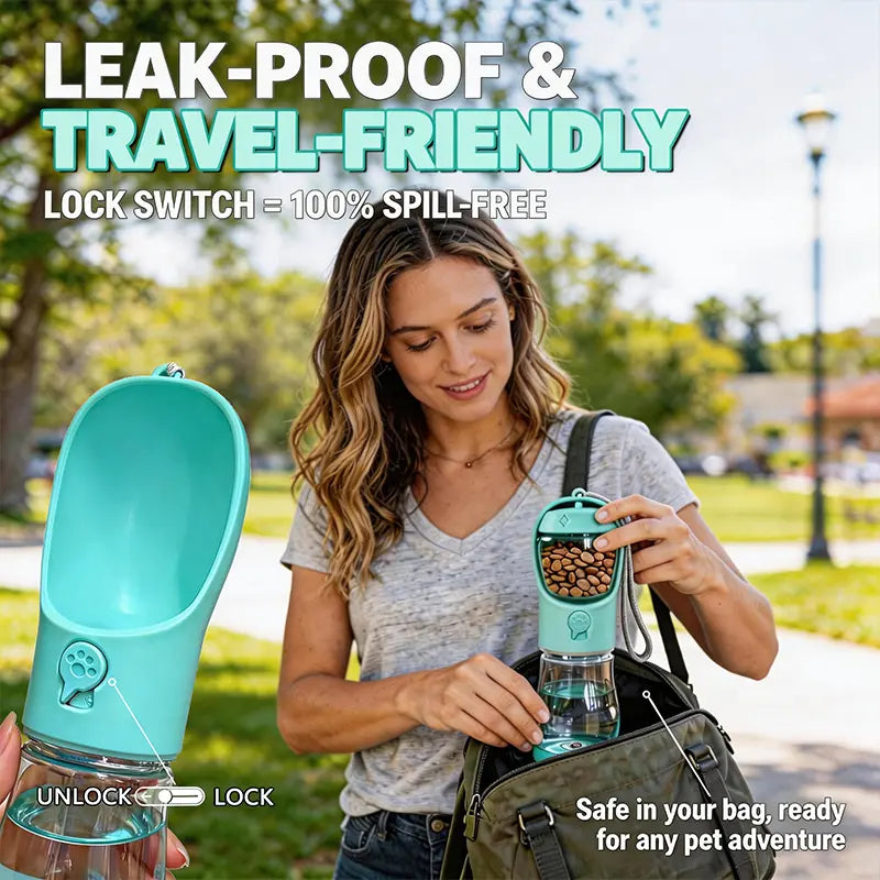 Ultimate 3-in-1 Pet Water Bottle - 20 Oz Leak Proof Travel Companion with Poop Bag Dispenser for Dogs - Perfect for Hiking & Outdoor Adventures!