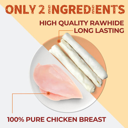 Big Size Chicken Wrapped Beef Hide Dog Chew - Long Lasting Natural Treat for Aggressive Chewers (Medium & Large Dogs) - Perfect for Your Pet!
