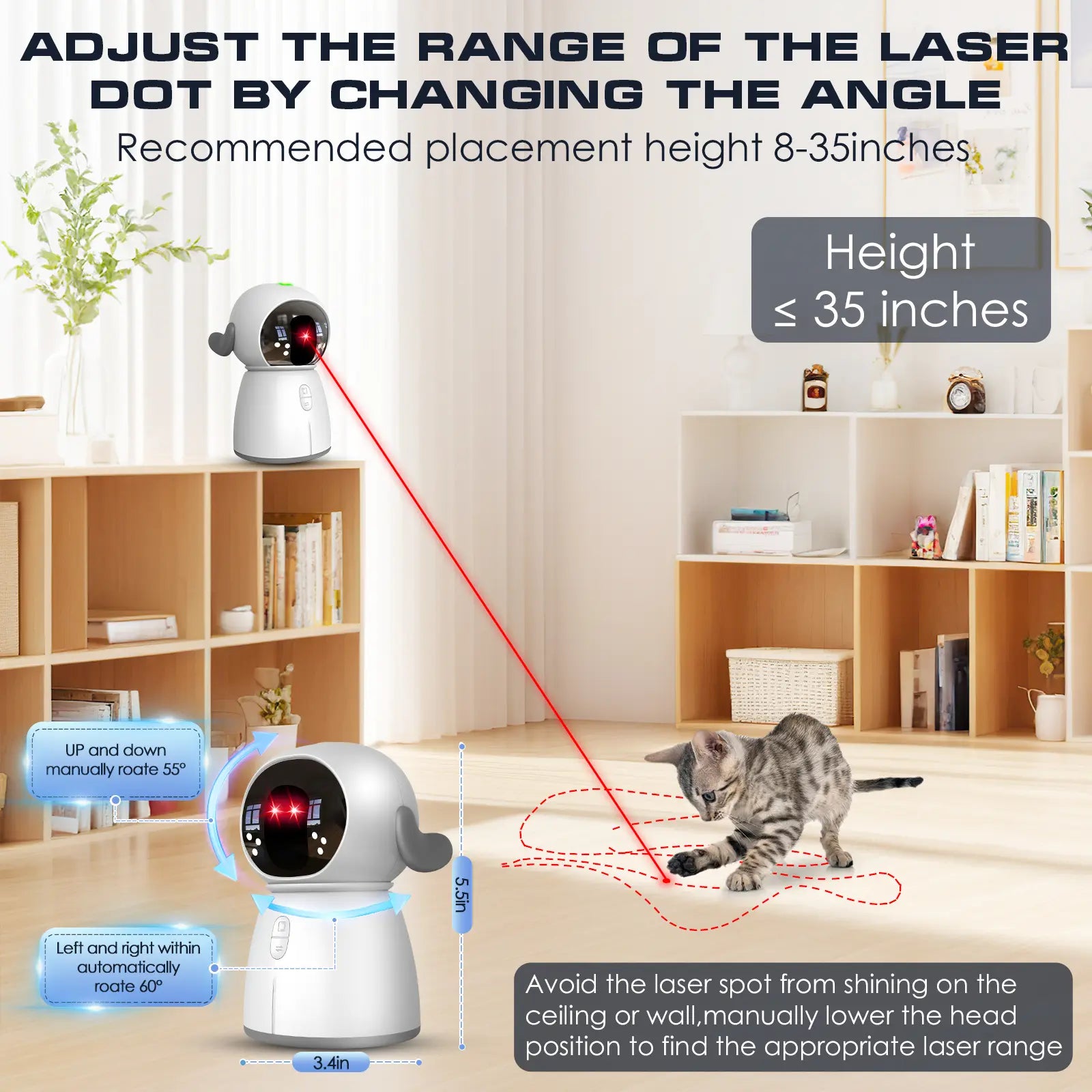 2026 Interactive Cat Laser Toy - Rechargeable Automatic Play with Dual Patterns & Adjustable Angles for Endless Fun and Exercise for Indoor Cats and Kittens