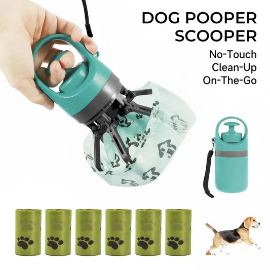 UFORU Portable Pet Poop Scooper with 6 Waste Bags – Essential Outdoor Pet Supplies for Easy Clean-Up