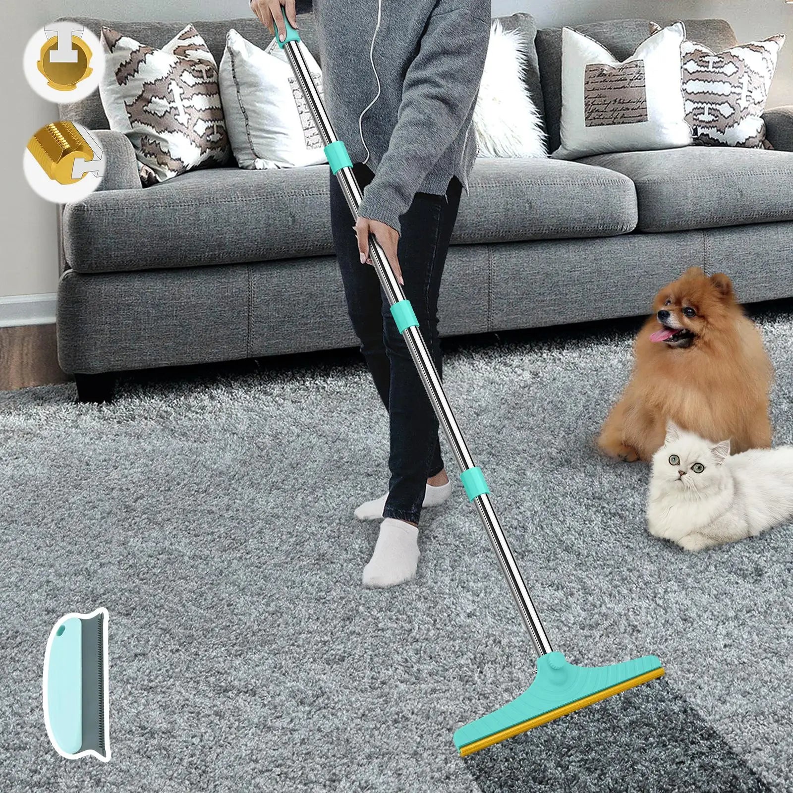 Adjustable Cat Hair Remover Brush - Effective Pet Hair Cleaning Tool for Carpets and Floors, Perfect Valentine's Day Gift!