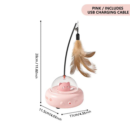 Automatic Cat Laser Toy with Feather Teaser – Keep Cats Busy, Active & Happy All Day