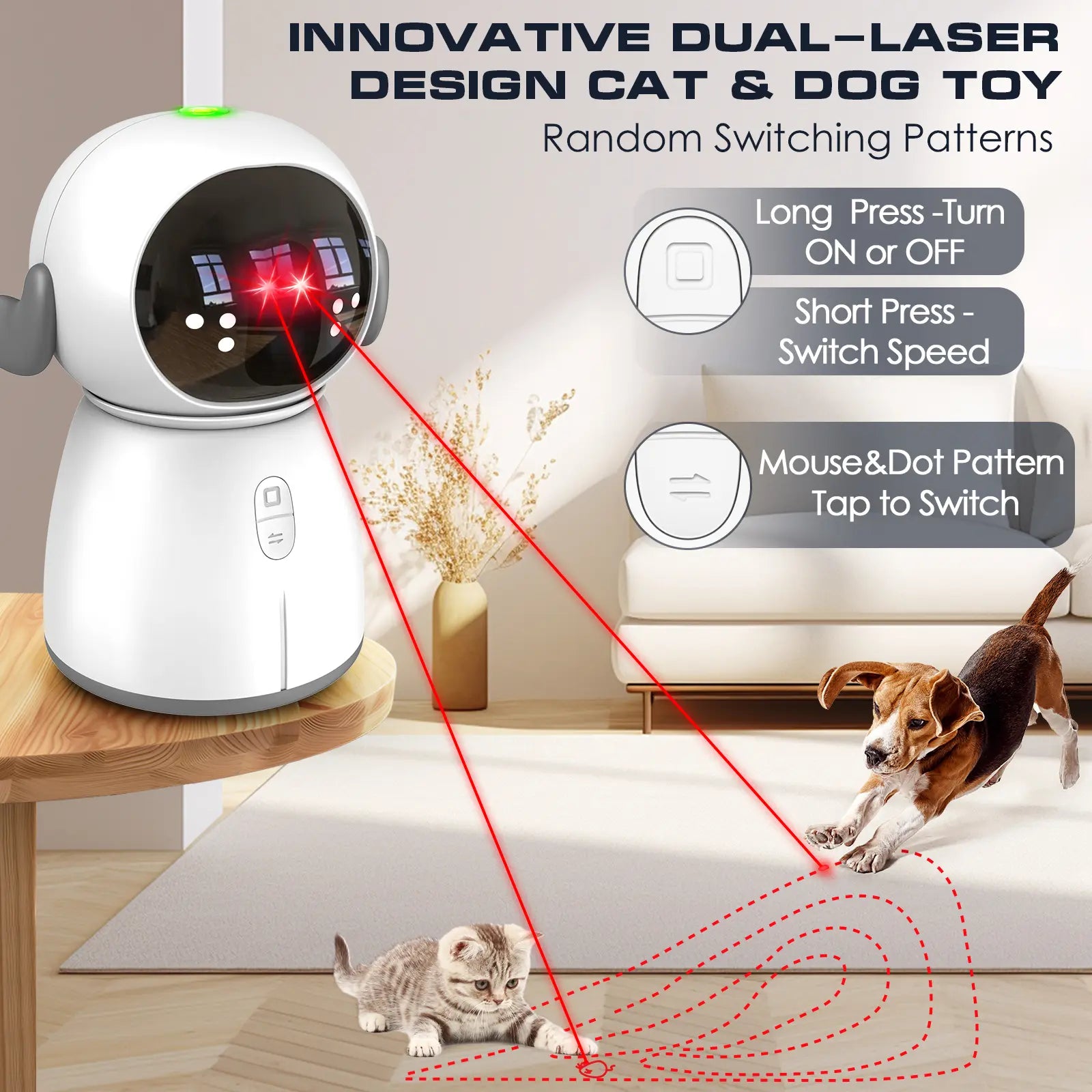 2026 Interactive Cat Laser Toy - Rechargeable Automatic Play with Dual Patterns & Adjustable Angles for Endless Fun and Exercise for Indoor Cats and Kittens